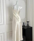 Niulatu Light Champagne Spaghetti Straps Satin Sheath Prom Dresses Formal Evening Gowns HZ1103