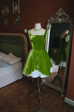 Niulatu Green Square Neck A-Line Velvet Short Prom Dresses Homecoming Dress HZ1103