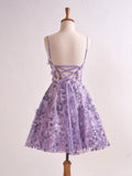 Niulatu Lavender Spaghetti Straps A-Line Tulle Applique Short Prom Dresses Homecoming Dress with Sequins HZ1103