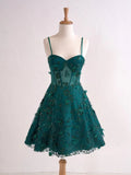 Niulatu Lavender Spaghetti Straps A-Line Tulle Applique Short Prom Dresses Homecoming Dress with Sequins HZ1103