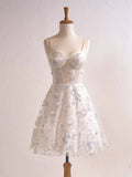 Niulatu Lavender Spaghetti Straps A-Line Tulle Applique Short Prom Dresses Homecoming Dress with Sequins HZ1103