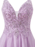 Niulatu Lilac Spaghetti Straps A-Line Tulle Applique Short Prom Dresses HZ1103