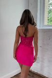Niulatu Fuchsia Sweetheart Bodycon Applique Satin Short Prom Dresses Homecoming Dress HZ1103