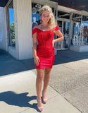 Niulatu Red Off Shoulder Bodycon Applique Satin Short Prom Dresses Homecoming Dress HZ1103