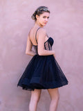 Niulatu Black Polka Dot Spaghetti Straps A-Line Tulle Short Prom Dresses Homecoming Dress HZ1103