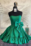 Niulatu Pink Strapless A-line Satin Short Prom Dresses Homecoming Dress With Bow HZ1103