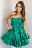 Niulatu Pink Strapless A-line Satin Short Prom Dresses Homecoming Dress With Bow HZ1103