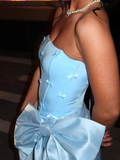 Niulatu Blue Strapless Bodycon Satin Short Party Dresses Homecoming Dress with Bow HZ1103