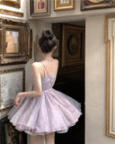 Niulatu Purple Spaghetti Straps A-Line Short Party Dresses Homecoming Dress HZ1103