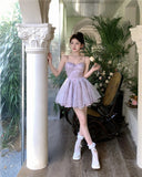 Niulatu Purple Spaghetti Straps A-Line Short Party Dresses Homecoming Dress HZ1103