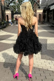 Niulatu Black Strapless A-Line Tulle Short Prom Dresses Homecoming Dress HZ1103