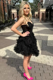 Niulatu Black Strapless A-Line Tulle Short Prom Dresses Homecoming Dress HZ1103