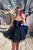 Niulatu Black Sweetheart Neck A-Line Tulle Short Prom Dresses Homecoming Dress with Diamonds HZ1103