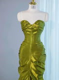 Niulatu Green Sweetheart Mermaid Satin Long Prom Dresses Formal Evening Gowns HZ1103