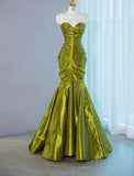 Niulatu Green Sweetheart Mermaid Satin Long Prom Dresses Formal Evening Gowns HZ1103