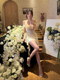 Niulatu White Off-the-shoulder Bodycon Satin Short Prom Dresses Homecoming Dress HZ1103