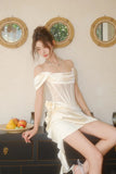 Niulatu White Off-the-shoulder Bodycon Satin Short Prom Dresses Homecoming Dress HZ1103