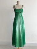Niulatu Green Gradient Spaghetti Strap A-Line Satin Beaded Chiffon Long Prom Dresses Vintage Formal Evening Gowns HZ1103