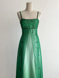 Niulatu Green Gradient Spaghetti Strap A-Line Satin Beaded Chiffon Long Prom Dresses Vintage Formal Evening Gowns HZ1103