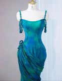 Niulatu Turquoise Scoop Mermaid Jacquard Satin Long Prom Dresses Elegant Formal Evening Gowns HZ1103