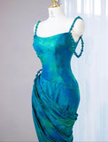 Niulatu Turquoise Scoop Mermaid Jacquard Satin Long Prom Dresses Elegant Formal Evening Gowns HZ1103