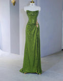 Niulatu Green Strapless Sheath Sequins Long Prom Dresses Formal Evening Gowns HZ1103