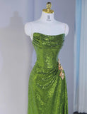 Niulatu Green Strapless Sheath Sequins Long Prom Dresses Formal Evening Gowns HZ1103