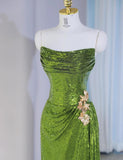 Niulatu Green Strapless Sheath Sequins Long Prom Dresses Formal Evening Gowns HZ1103