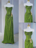 Niulatu Green Strapless Sheath Sequins Long Prom Dresses Formal Evening Gowns HZ1103