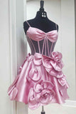 Niulatu Yellow Spaghetti Straps A-Line Satin Applique Short Prom Dresses Pretty Homecoming Dress HZ1103