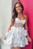 Niulatu Yellow Spaghetti Straps A-Line Satin Applique Short Prom Dresses Pretty Homecoming Dress HZ1103