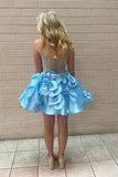 Niulatu Yellow Spaghetti Straps A-Line Satin Applique Short Prom Dresses Pretty Homecoming Dress HZ1103