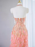 Niulatu Pink Sweetheart Mermaid Beaded Tulle Long Prom Dresses Formal Evening Gowns HZ1103