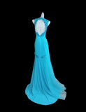 Niulatu Blue Halter Mermaid Chiffon Appliques Long Prom Dresses Formal Evening Gowns With Open Back HZ1103