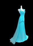 Niulatu Blue Halter Mermaid Chiffon Appliques Long Prom Dresses Formal Evening Gowns With Open Back HZ1103