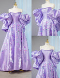 Niulatu Purple Off-shoulder A-Line Satin Long Prom Dresses Sweet Evening Gowns With Appliques HZ1103