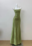 Niulatu Olive Green Spaghetti Straps Mermaid Satin Long Prom Dresses Formal Evening Gowns With Backless HZ1103