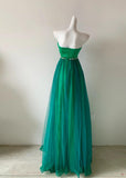 Niulatu Green Strapless A-Line Chiffon Tulle Long Prom Dresses Formal Evening Gowns HZ1103