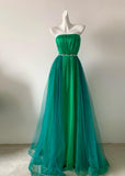 Niulatu Green Strapless A-Line Chiffon Tulle Long Prom Dresses Formal Evening Gowns HZ1103