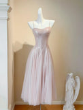 Niulatu Blush Pink Spaghetti Straps A-Line Sequin Tulle Long Prom Dresses Birthday Evening Gowns HZ1103
