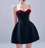 Niulatu Spaghetti Straps A-Line Satin Prom Dresses Short Party Dress with Applique HZ1103