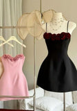 Niulatu Spaghetti Straps A-Line Satin Prom Dresses Short Party Dress with Applique HZ1103