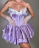 Niulatu Purple Strapless A-Line Satin Lace Short Prom Dresses Homecoming Dress HZ1103