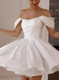 Niulatu White Off-Shoulder A-Line Satin Short Party Dresses Homecoming Dress HZ1103