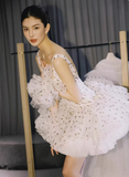 Niulatu White Tulle A-Line Square Neck Polka Dot Short Prom Dresses Elegant Party Dresses HZ1103