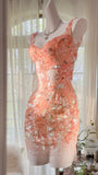 Niulatu Orange Pink V-Neck A-Line Beaded Short Prom Dresses HZ1103