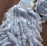 Niulatu Light Blue Strapless A-Line Chiffon Long Prom Dresses Elegant Formal Evening Gowns HZ1103