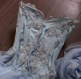 Niulatu Light Blue Strapless A-Line Chiffon Long Prom Dresses Elegant Formal Evening Gowns HZ1103