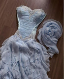 Niulatu Light Blue Strapless A-Line Chiffon Long Prom Dresses Elegant Formal Evening Gowns HZ1103