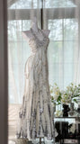 Niulatu White Halter Neck A-Line Chiffon Sequin Long Prom Dresses Formal Evening Gowns HZ1103